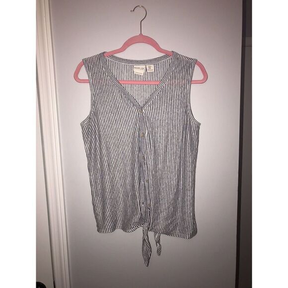 Rachel Zoe Linen Tie Front Striped Sleeveless Blouse Top Size Medium Blue White‎ - Picture 2 of 6